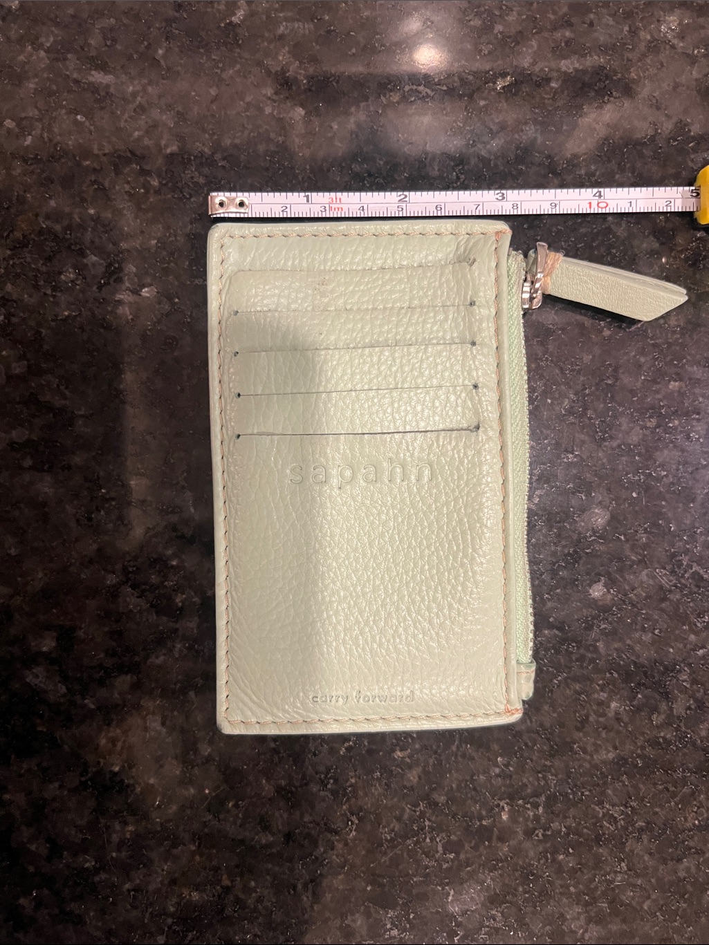 Sapahn Light Green Leather Card Wallet With Zipper — image 2 of 3